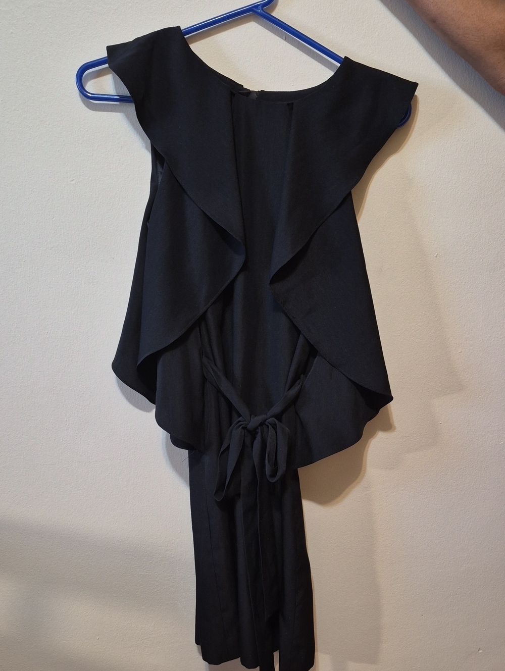 Women’s Black Dress with Ruffle Overlay and Tie Waist
